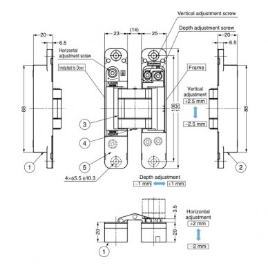 3-WAY ADJUSTABLE CONCEALED HINGE HES3D-120 1