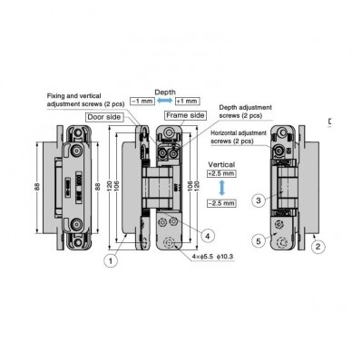 3-WAY ADJUSTABLE CONCEALED HINGE HES3D-120, 100° Opening 2