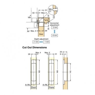 3-WAY ADJUSTABLE CONCEALED HINGE HES3D-160 2