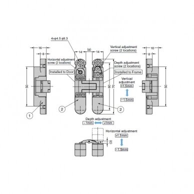 ZAWIAS UKRYTY REGULOWANY W 3-PŁASZCZYZNACH HES3D-70 2