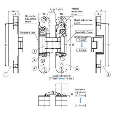 3-WAY ADJUSTABLE CONCEALED HINGE HES3D-90 1