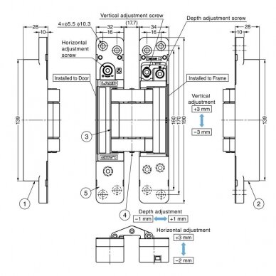 3-WAY ADJUSTABLE CONCEALED HINGE HES3D-E190 1