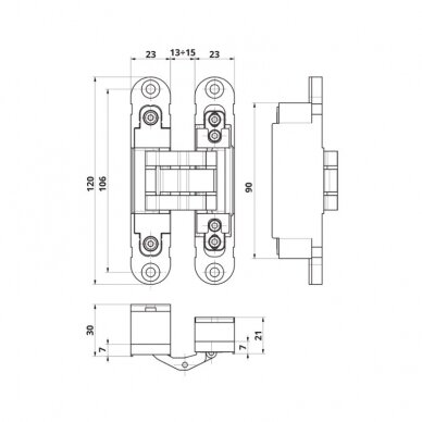 3D adjustable concealed hinge Invisacta IN230 3