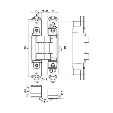 3D adjustable concealed hinge Invisacta IN310 3