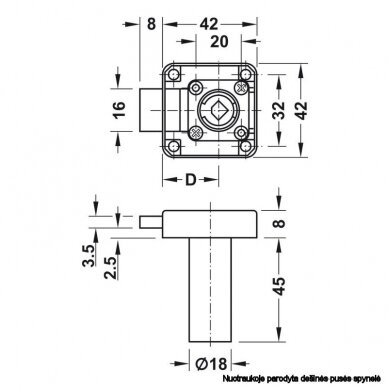 Deadbolt rim lock, Häfele Symo, backset 25 mm, bolt travel 8 mm 5