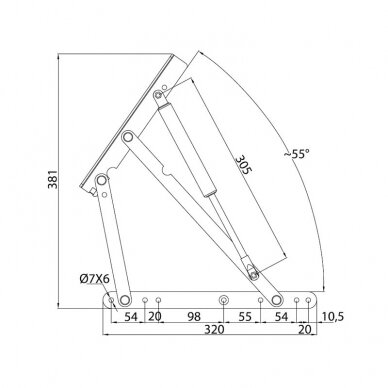 Set of gas spring bed lift up mechanisms, opening angle 55° 3