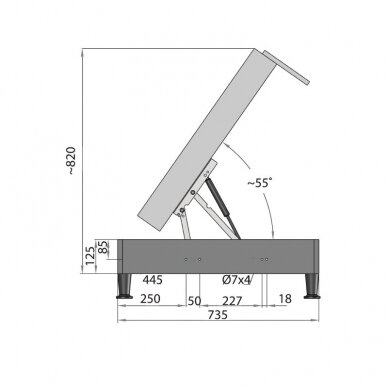 Set of gas spring bed lift up mechanisms, opening angle 55° 4