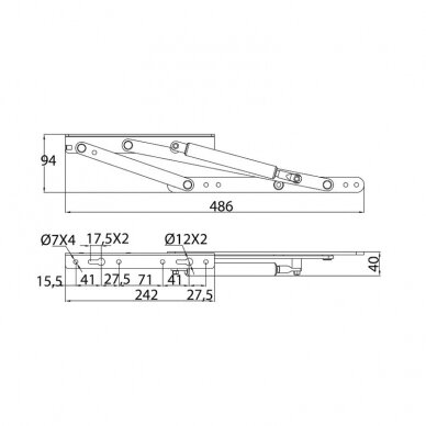 Set of gas spring bed lift up mechanisms, opening angle 55° 5