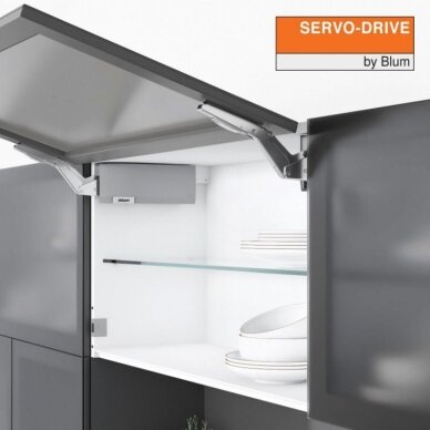 AVENTOS HK top pakėlimo mechanizmų koplektas su SERVO-DRIVE, medžio / plokštės fasadas, pilki dangteliai