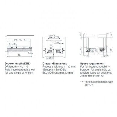 Slides BLUM TANDEM, partial extension, with peg 4