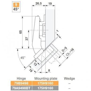 CLIP top +45° III hinge, self close function, diagonal, Inserta 2