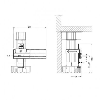 Set of parts for roller slides mounting to the plinth 1