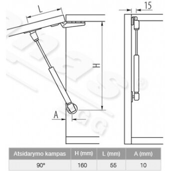 Gas spring lift up mechanism, L-156 mm 1