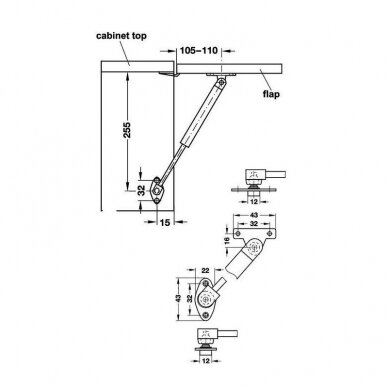 Gas spring lift up mechanism for aluminum doors, 150 N / 15.3 kg 1