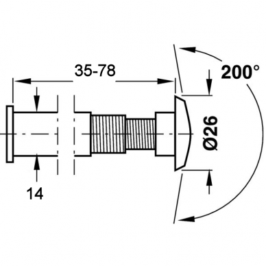 Durvju actiņa 35 - 78 mm Ø14 1