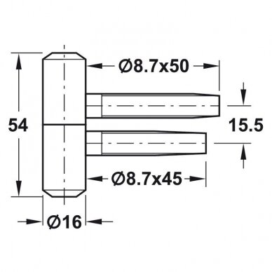 Dviejų dalių įgręžiamas vyris 16 mm 1