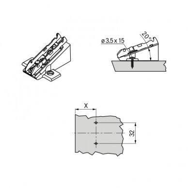 1D cross TIOMOS mounting plate for 20° angle stops 1