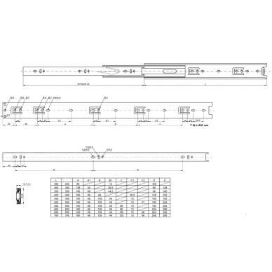 Ball bearing slides H45, 30 kg 1