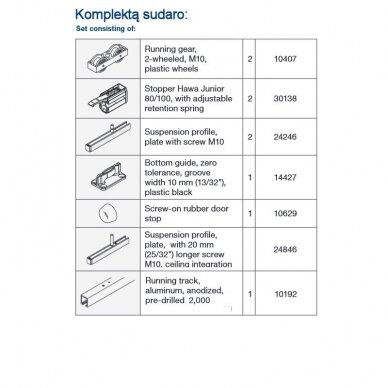 Комплект системы Hawa JUNIOR 80 B с рельсом, крепление к потолку 2