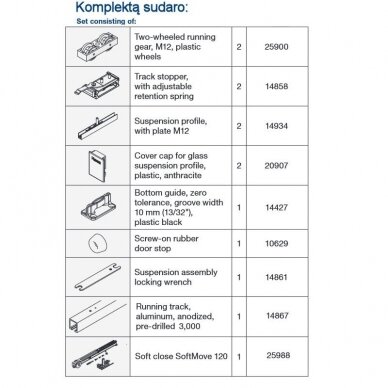 Bīdāmo durvju mehānisma komplekts Hawa JUNIOR 120 B ar sliedi stiprināšanai pie griestiem 3