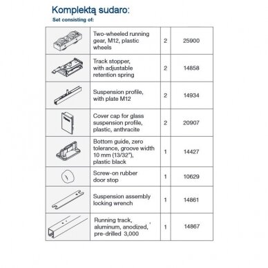 Sistemos Hawa JUNIOR 120 B komplektas su prie lubų tvirtinamu bėgeliu 2