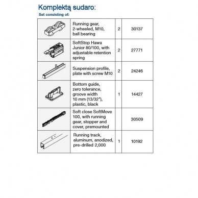 Sistemos Hawa JUNIOR 100 B komplektas su prie lubų tvirtinamu bėgeliu 2