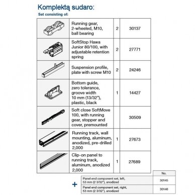 Bīdāmo durvju mehānisma komplekts Hawa JUNIOR 100 B ar sliedi stiprināšanai pie sienas 4