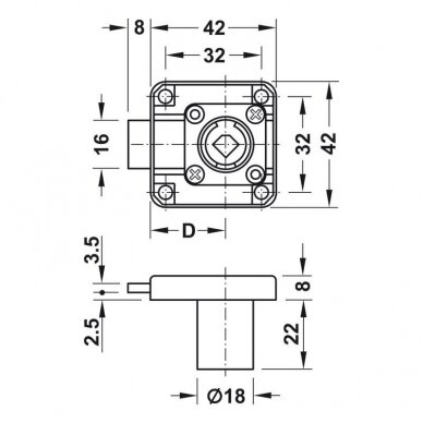 Deadbolt rim lock, Häfele Symo, backset 25 mm, bolt travel 8 mm 1