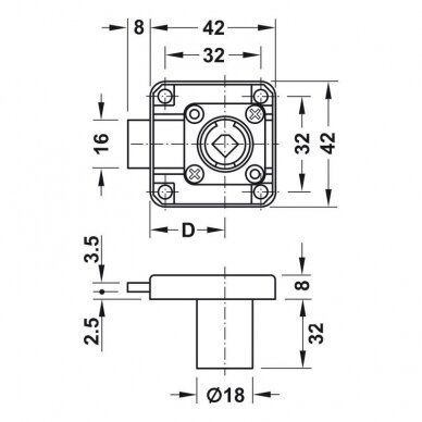 Deadbolt rim lock, Häfele Symo, backset 25 mm, bolt travel 8 mm 3