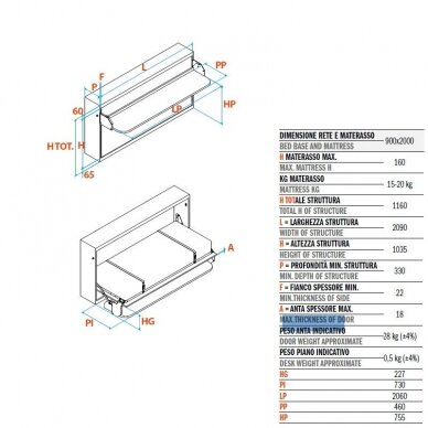 Space-saving horizontal pull-down bed solution, 900x2000mm 4