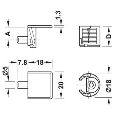 Cabinet connector, Tab 18, without locking facility 2