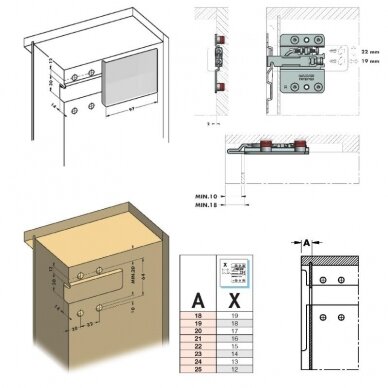 Set of recessed hangers 807RV for base cabinet 1