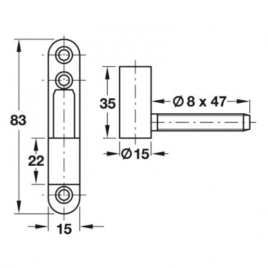 Drill-in hinge and surface mounted hinge 15 mm 1