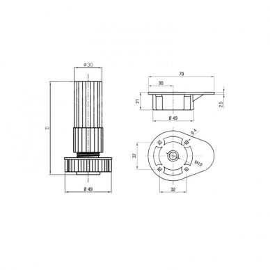 Plastic kitchen leg with separate fixing socket, 28 mm 1