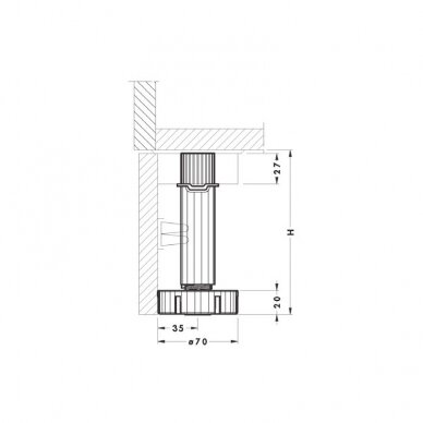 Eemaldatav köögijalg, 28 mm, aluse läbimõõt - 70 mm 1