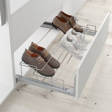 Pullout shoe shelf with soft close