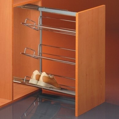 Pull-out shoe rack with front brackets with soft close