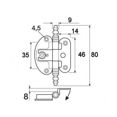 Antique style hinge, 9 mm 1