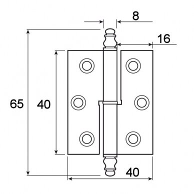 Brass hinge, with flat leaf and knobs. Suitable for full inset doors. 1