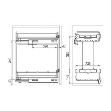 300 mm and 400 mm base unit pull-outs with runners Grass Nova Pro 1