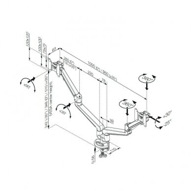 Monitor arm Stockholm Twin-arm 2 x 8-14kg 2