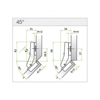 Hinge "MS Slide-on" 45° 1