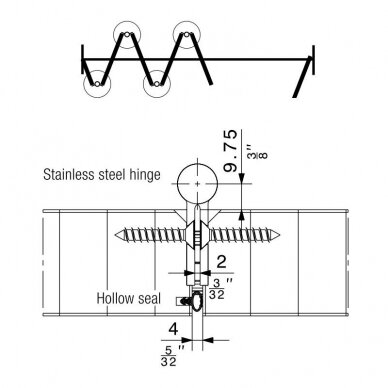 Stainless steel hinge for systems HAWA VARIOFOLD and CENTERFOLD 1