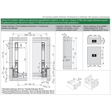 Atvilktne Nova Pro Crystal Classic ar paaugstinātu alumīnija sānu paneli, H-186 mm 1