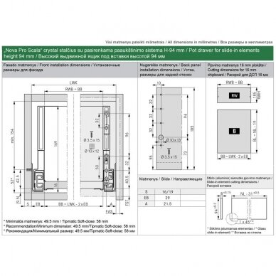 „Nova Pro Scala“ CRYSTAL drawer for slide-in elements H-94 mm 1