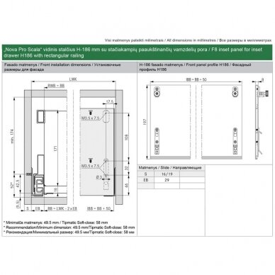 „Nova Pro Scala“ inset drawer, H-186 mm, L-500 mm, with rectangular railing 1