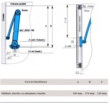 Flap stay for aluminum frames with glass inserts 2