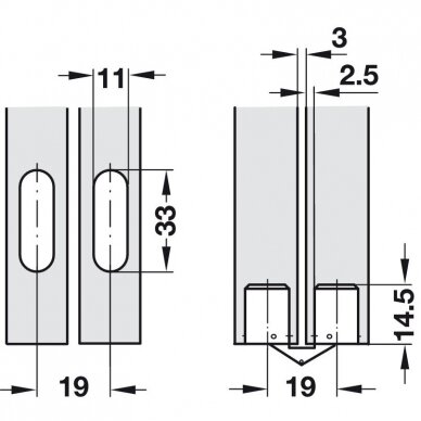 Šarnīrvira slēptai montāžai, materiālam no 16 mm 2