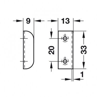 Plokštelė spynelei, 33x12 mm, plienas 1