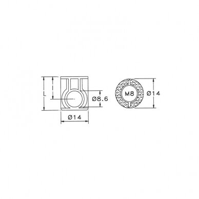 Connector housing without edge D=14 mm, for 16 mm panel thickness 1